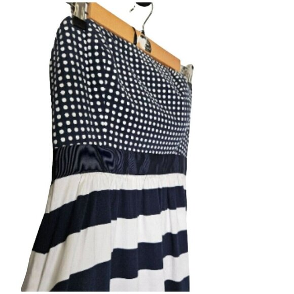 Vineyard Vines sz 6 Long Strapless Dress Back Bow Zip Polka Dot Stripes Lined - Picture 11 of 16